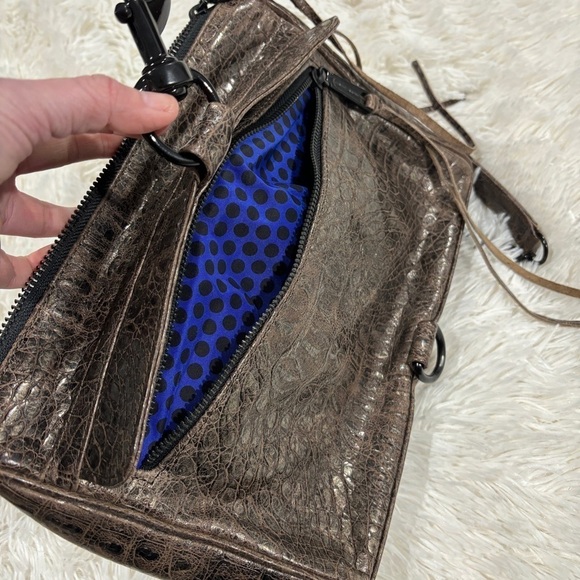 Rebecca Minkoff Mini Mac Croc Green Gold Chain crossbody purse Bag Embossed - Picture 12 of 14